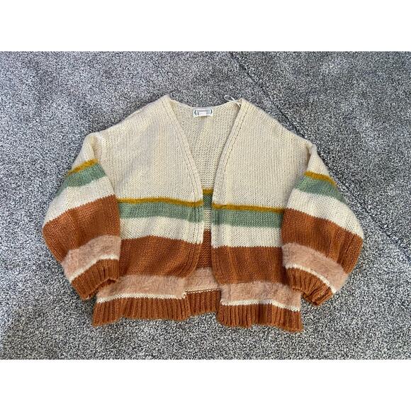 Women's Stripe Open Front Cardigan Small Cable Knit Fuzzy Boho Costal Cozy - Picture 8 of 8